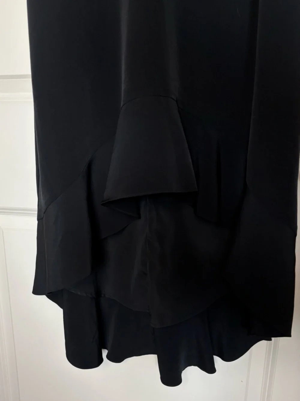H by Halston Black Spaghetti V-Neck High Low Ruffle Peplum Dress Size XS